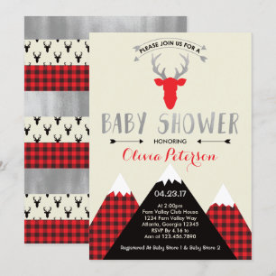 Woodland Deer Baby Shower Invitation, Faux Foil Invitation
