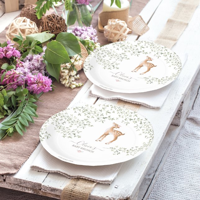 Woodland Deer Baby Shower Paper Plate (Creator Uploaded)