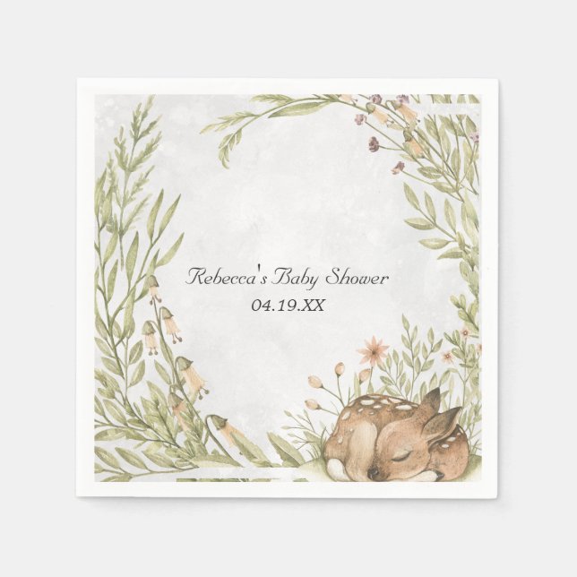 Woodland Deer Baby Shower Personalised Napkin (Front)