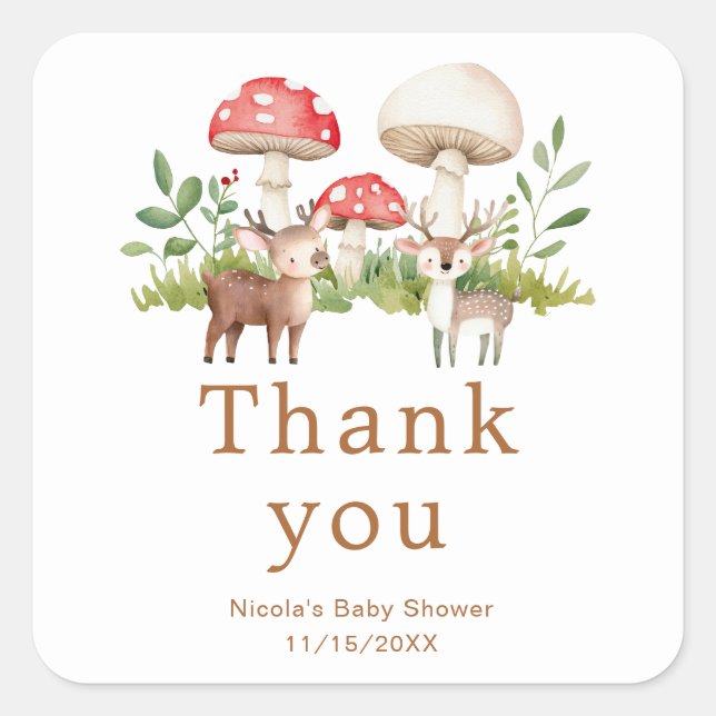 Woodland Deer Baby Shower Square Sticker (Front)