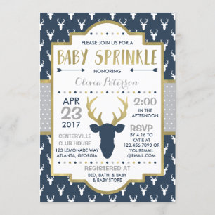 Woodland Deer Baby Sprinkle Invitation, Faux Foil Invitation