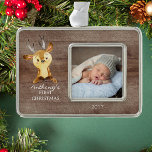 Woodland Deer Baby's 1st Christmas Photo Ornament<br><div class="desc">Cute woodland deer for a baby boys first christmas. Matching items available in our shop.</div>