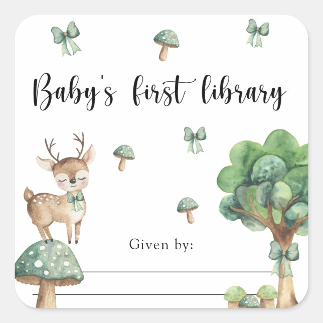 Woodland Deer - baby's first library Square Sticker (Front)
