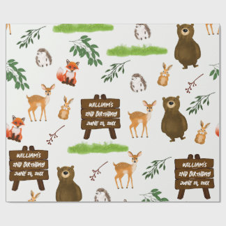 Woodland Deer Bear Rabbit Fox Hedgehog Birthday Wrapping Paper