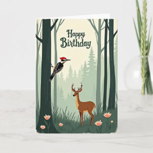 Woodland Deer Bird Birthday Card