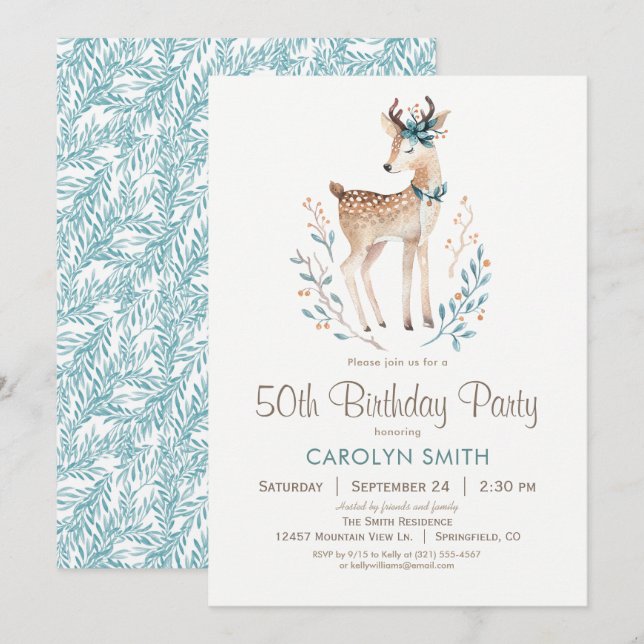 Woodland Deer Birthday Party Invitation (Front/Back)