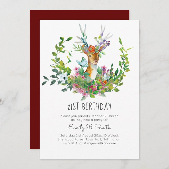 Woodland Deer Birthday Party Invitations (Front/Back)
