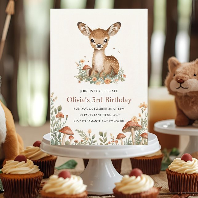 Woodland Deer Birthday Rustic Forest Animals Kids Invitation (Creator Uploaded)