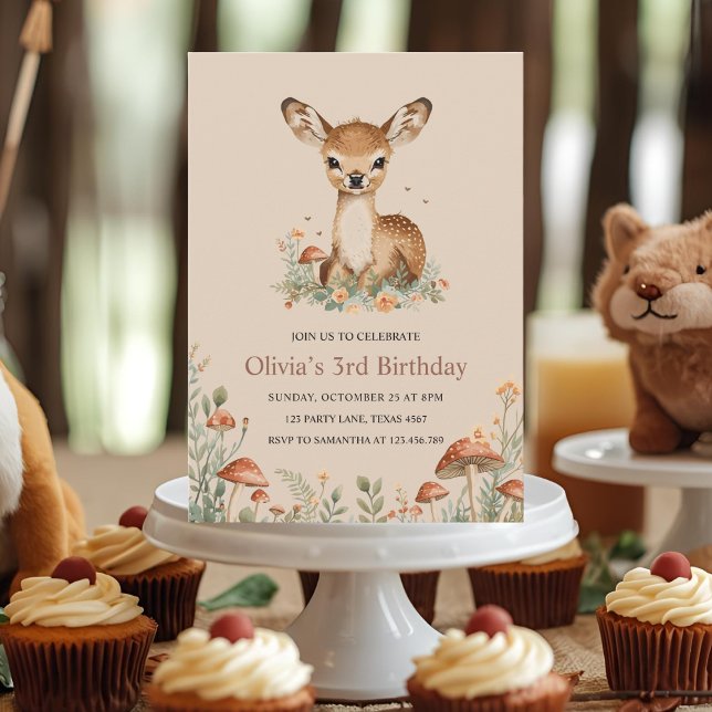 Woodland Deer Birthday Rustic Forest Animals Kids Invitation (Creator Uploaded)
