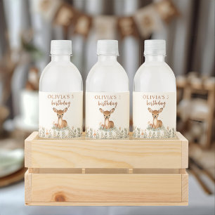 Woodland Deer Birthday Rustic Forest Animals Water Bottle Label