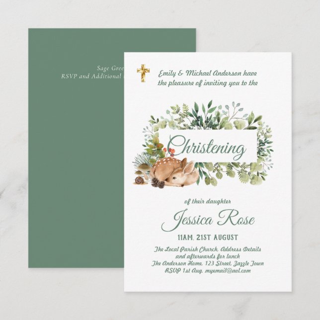 Woodland Deer Christening Invites Baptism  (Front/Back)