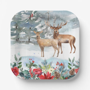 Woodland Deer Christmas Paper Plate
