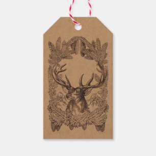 Woodland Deer Christmas Rustic Kraft Forest Tartan Gift Tags