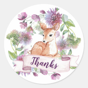 Woodland Deer Classic Round Thank You Sticker