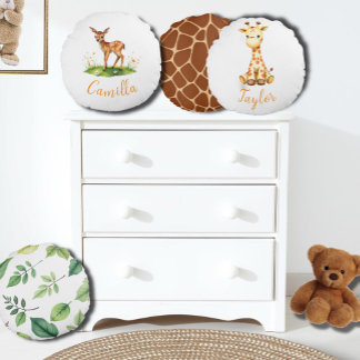 Woodland deer custom name round cushion