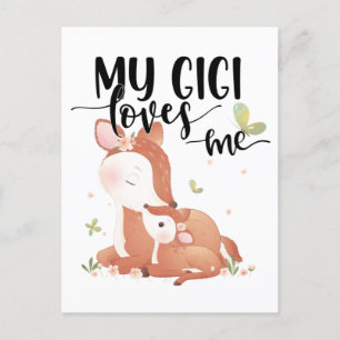 Woodland Deer Doe and Baby Fawn My Gigi Loves Me Postcard