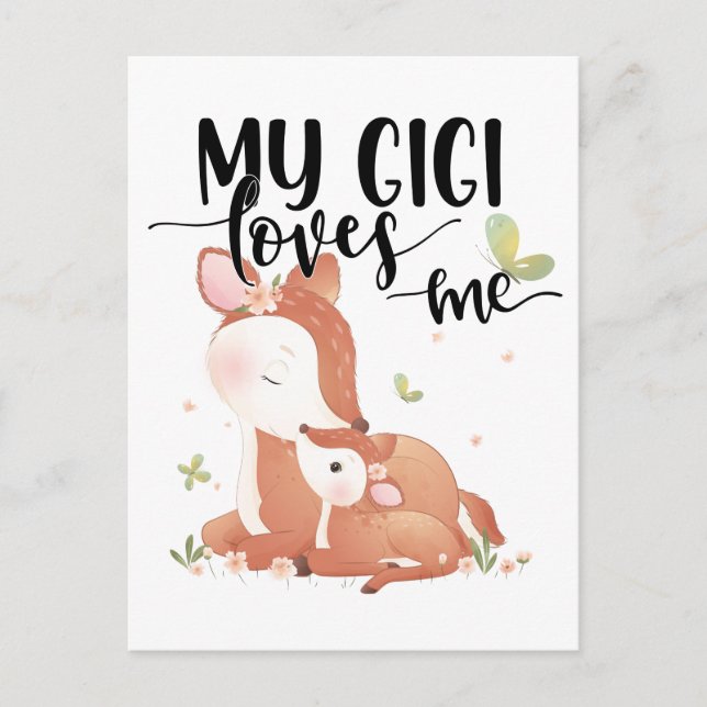 Woodland Deer Doe and Baby Fawn My Gigi Loves Me Postcard (Front)