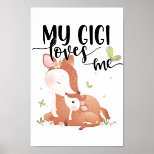 Woodland Deer Doe and Baby Fawn My Gigi Loves Me Poster