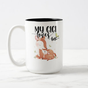 Woodland Deer Doe and Baby Fawn My Gigi Loves Me Two-Tone Coffee Mug