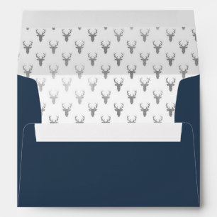 Woodland Deer Envelope, Antlers, Navy Blue, Silver Envelopes