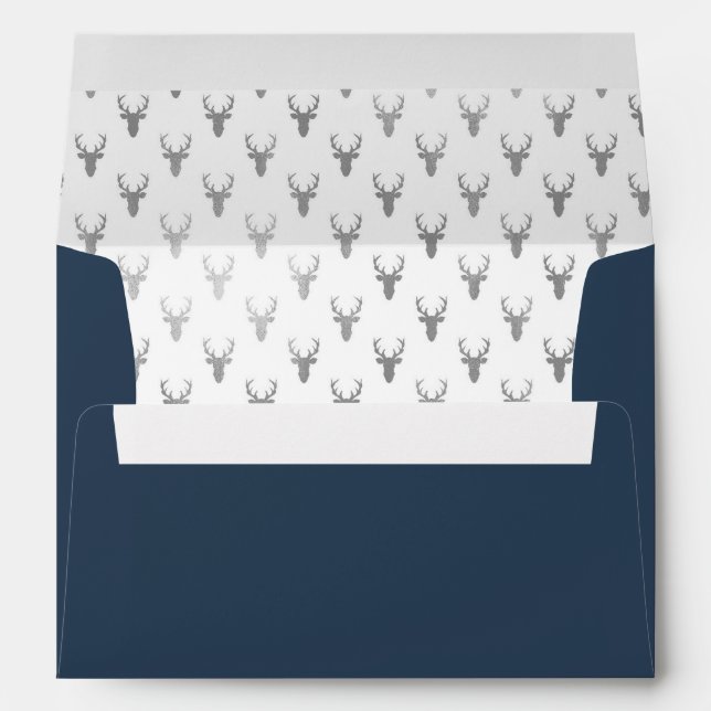 Woodland Deer Envelope, Antlers, Navy Blue, Silver Envelopes (Back (Bottom))
