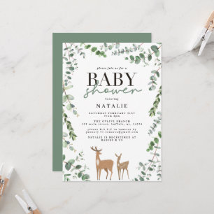 Woodland deer eucalyptus modern baby shower invitation