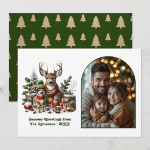 Woodland Deer Family Cosy Forest Christmas Photo Holiday Card