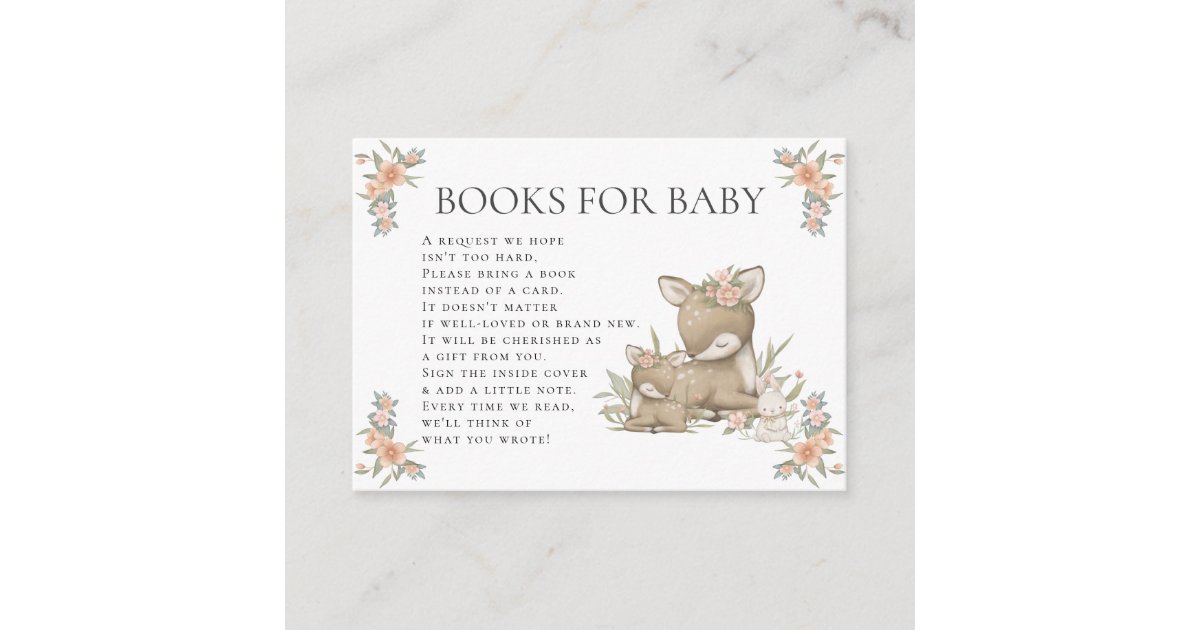 Woodland Deer Fawn Floral Girl Baby Shower Books Enclosure Card Zazzle