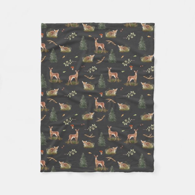 Woodland Deer Fawn Pattern Baby Fleece Blanket (Front)