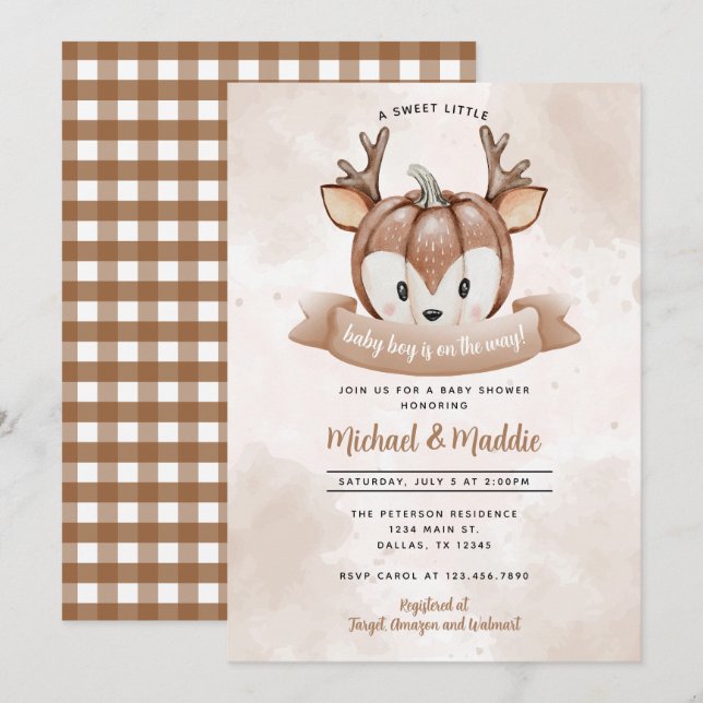 Woodland Deer Fawn Pumpkin Baby Shower Invitation (Front/Back)