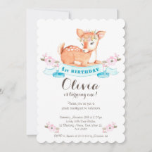 Woodland Deer first birthday invitation