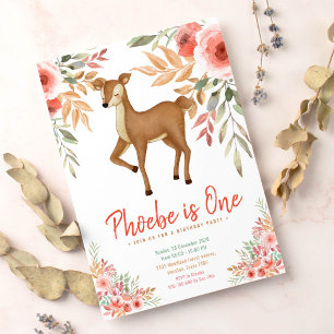 Woodland deer first birthday party invitation