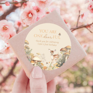 Woodland Deer First Birthday Thank You Classic Round Sticker