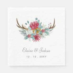 Woodland Deer Floral Antler Winter Wedding Napkin