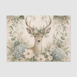 Woodland Deer Floral, Cottage core Botanical Tissue Paper
