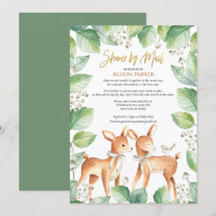 Woodland Deer Floral Greenery Baby Shower by Mail Invitation
