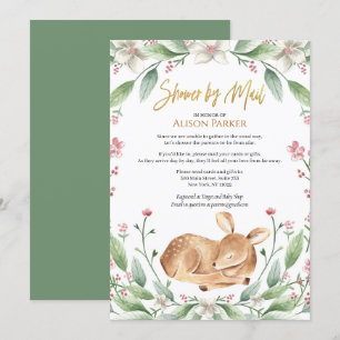 Woodland Deer Floral Greenery Baby Shower by Mail Invitation