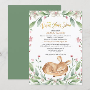 Woodland Deer Floral Greenery Baby Virtual Shower Invitation