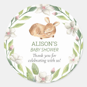 Woodland Deer Floral Greenery Thank You Favour Classic Round Sticker