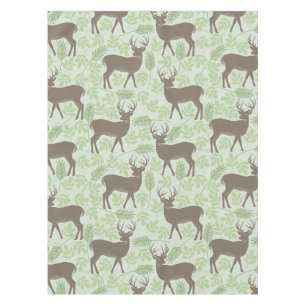 Woodland Deer Foliage Green Brown Pattern Tablecloth