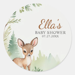 Woodland Deer Forest Neutral Baby Shower Classic Round Sticker