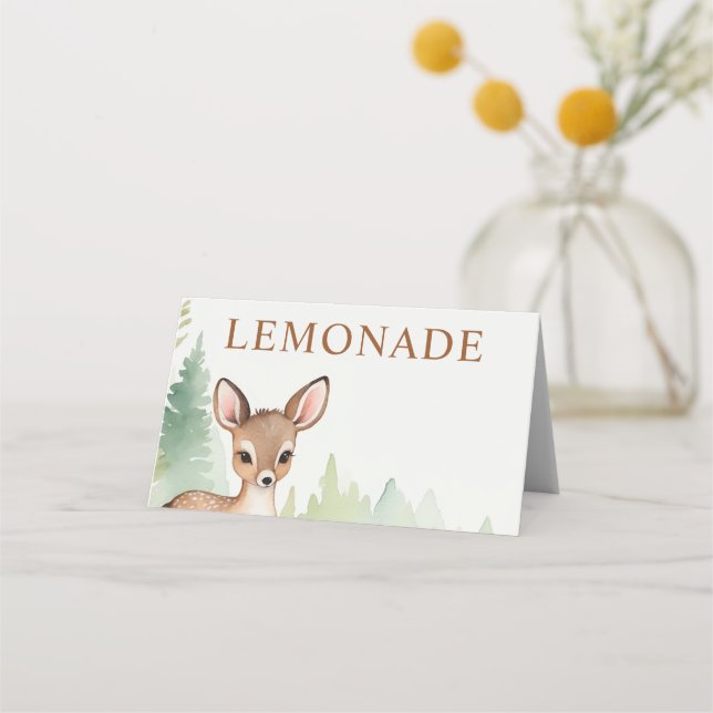 Woodland Deer Forest Neutral Baby Shower Lemonade Place Card (Back)