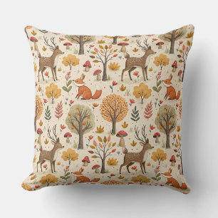 Woodland Deer & Fox Autumn Forest Animal Pattern Cushion