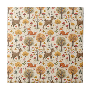 Woodland Deer & Fox Autumn Forest Animal Pattern Tile