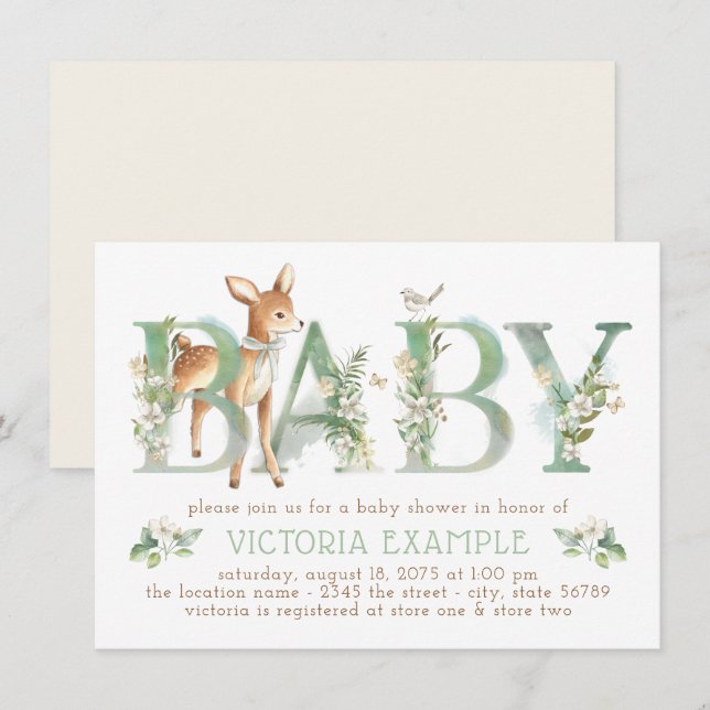 Woodland Deer Gender Neutral Baby Shower Invitation (Front/Back)