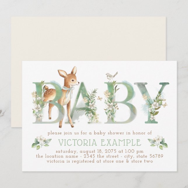 Woodland Deer Gender Neutral Baby Shower Invitation (Front/Back)