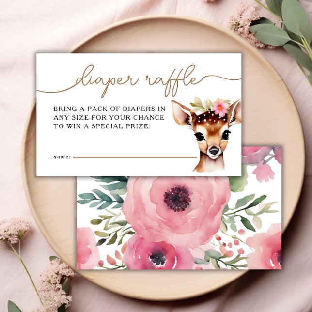Woodland Deer Girl Baby Shower Diaper Raffle Enclosure Card (Creator Uploaded)