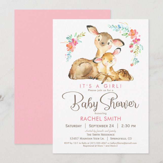 Woodland Deer Girl Baby Shower Invitation (Front/Back)