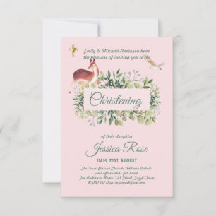 Woodland Deer Girls Christening Invites Baptism