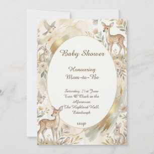 Woodland Deer Gold Baby Shower Invitation